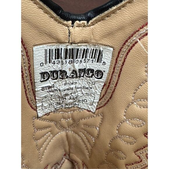 Durango Youth Black Lizard Print Cowboy Boots Size 3.5 - Picture 9 of 11